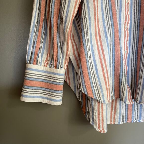 Veronica Beard Grove Striped Shirt Large Button Front Lightweight Gauzy Cotton - Picture 6 of 16